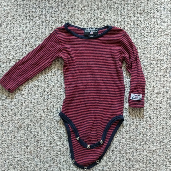 Baby 3-6 m Polo striped long sleeve onesie w/snaps - Picture 1 of 5